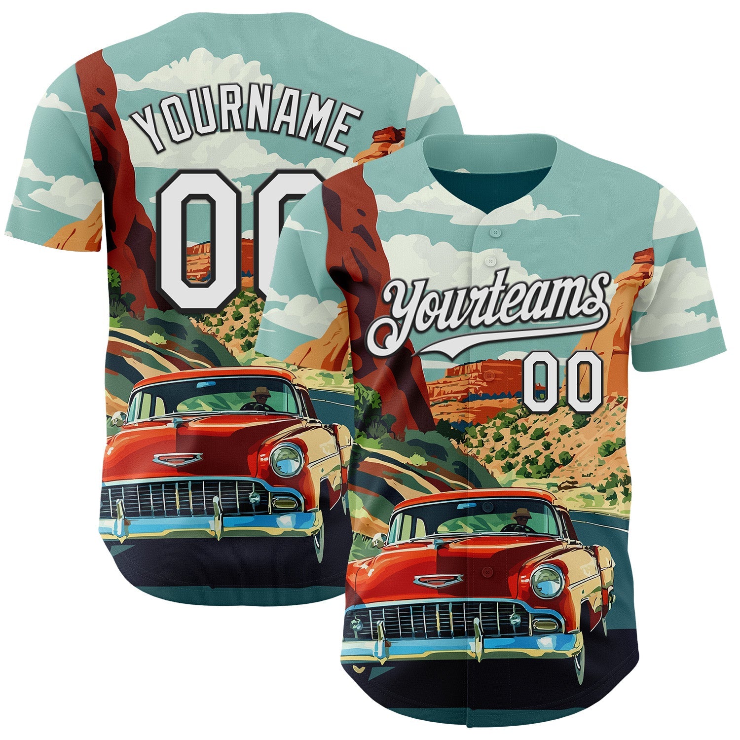 Custom Green White-Black Route 66 Americana Road Trip Authentic Baseball Jersey - Main View