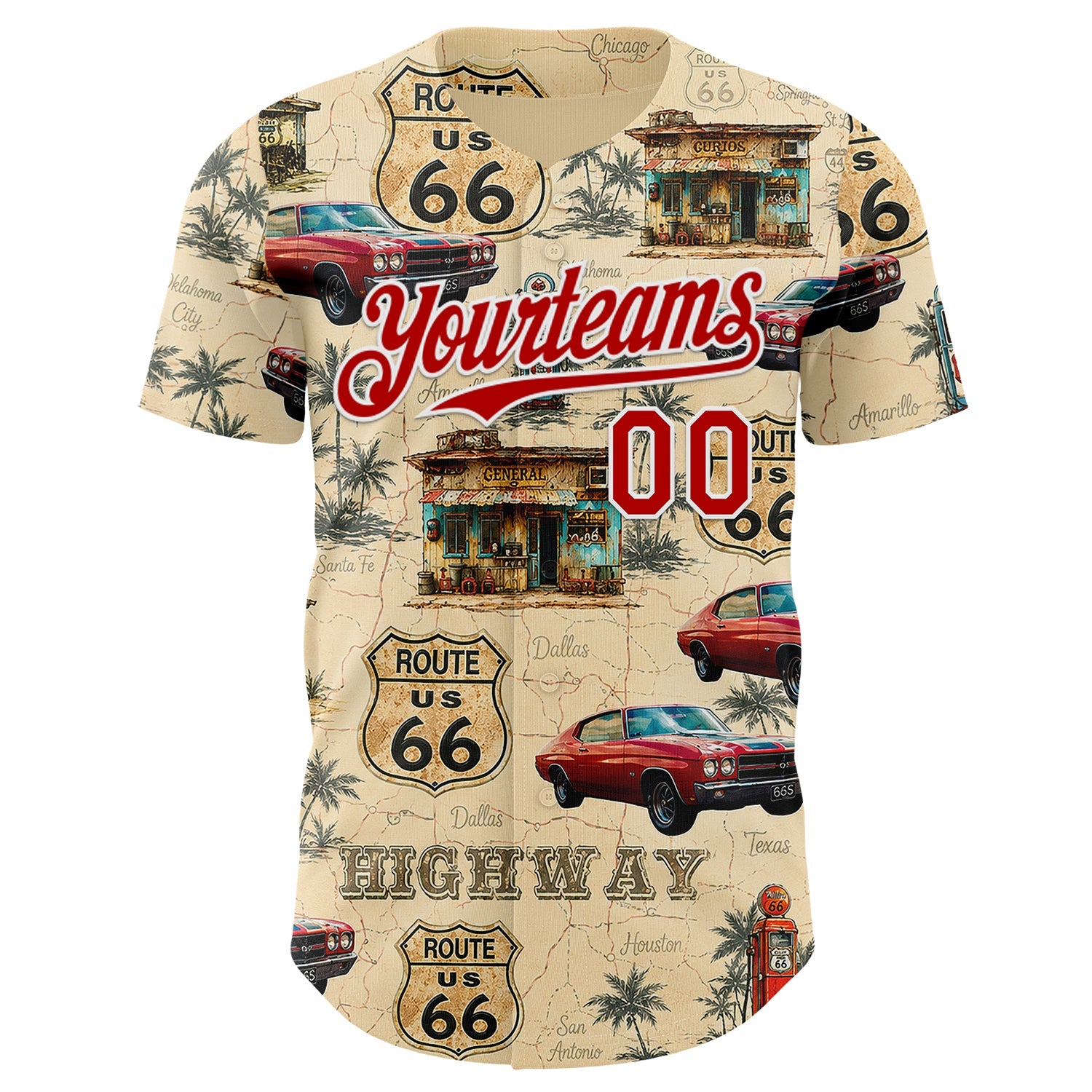 Custom City Cream Red-White Route 66 Americana Road Trip Authentic Baseball Jersey view 2