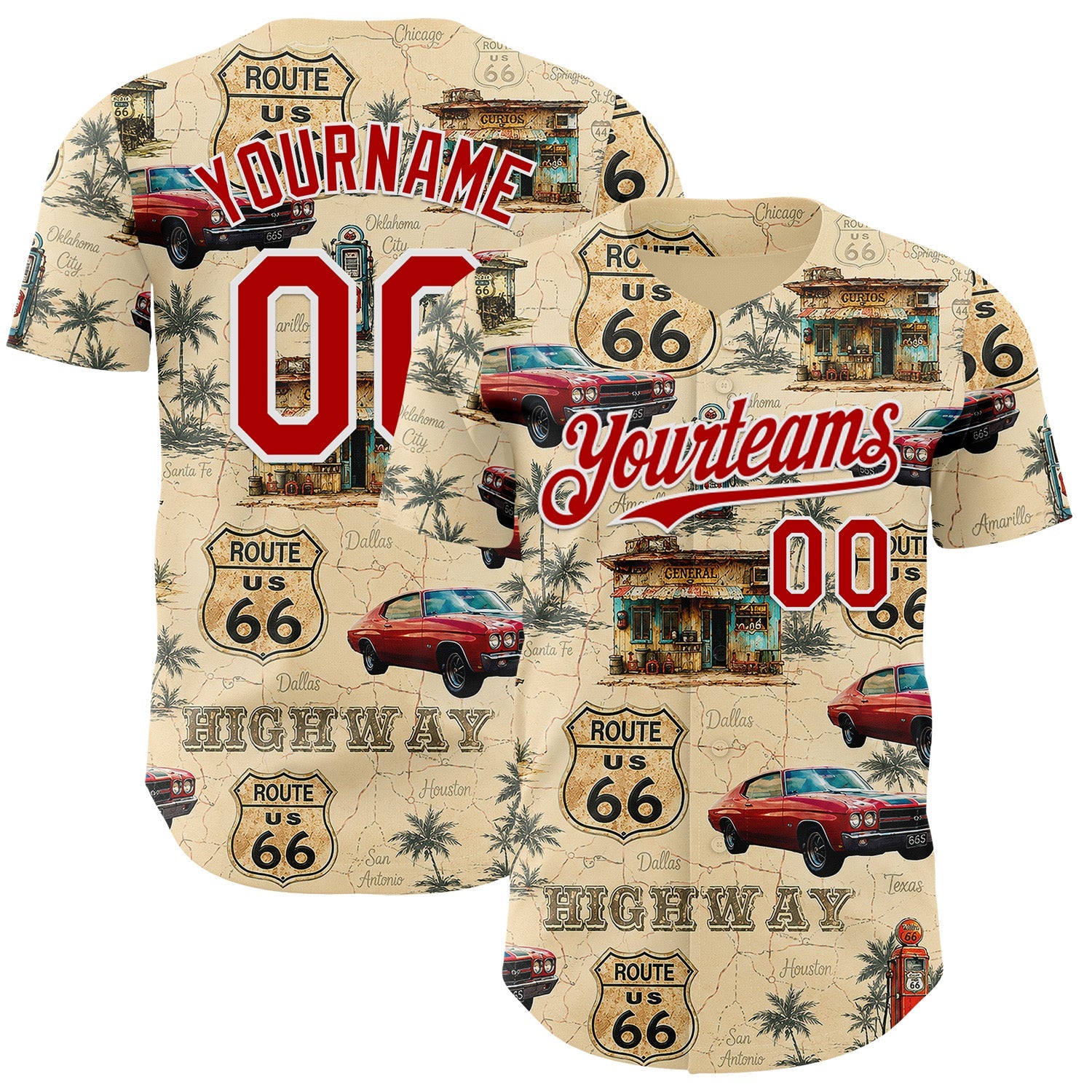 Custom City Cream Red-White Route 66 Americana Road Trip Authentic Baseball Jersey - Main View