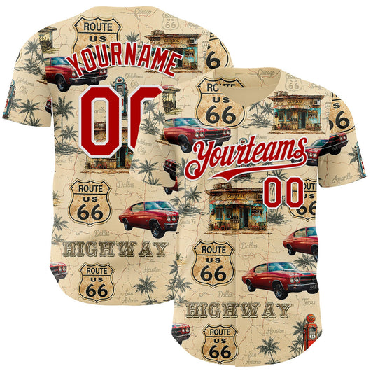 Custom City Cream Red-White Route 66 Americana Road Trip Authentic Baseball Jersey - Main View