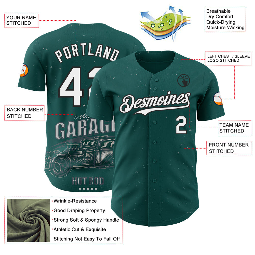 Custom Midnight Green White-Black Route 66 Americana Road Trip Authentic Baseball Jersey view 3