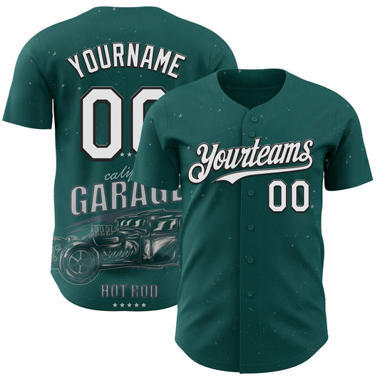 Custom Midnight Green White-Black Route 66 Americana Road Trip Authentic Baseball Jersey - Main View