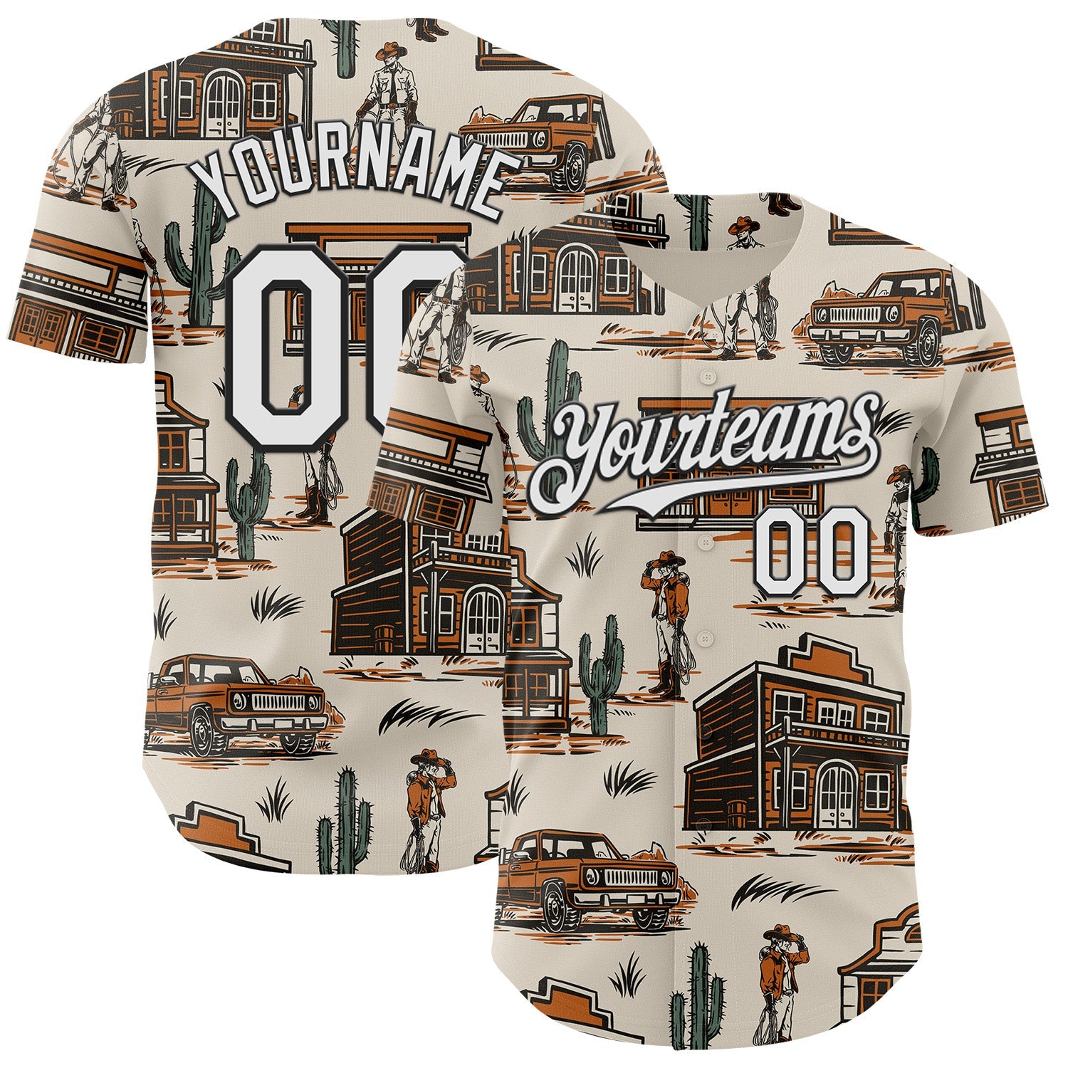 Custom  City Cream White-Black West Cowboy Americana Road Trip Authentic Baseball Jersey - Main View