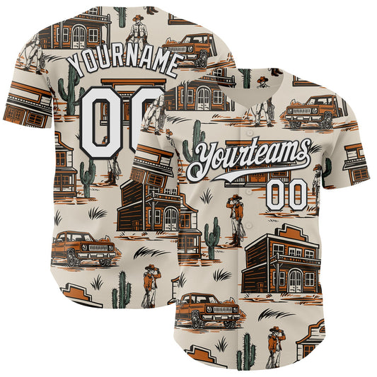 Custom  City Cream White-Black West Cowboy Americana Road Trip Authentic Baseball Jersey - Main View