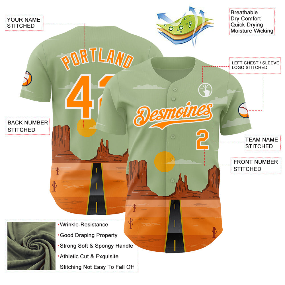 Custom Green Bay Orange-White Desert Americana Road Trip Authentic Baseball Jersey view 3