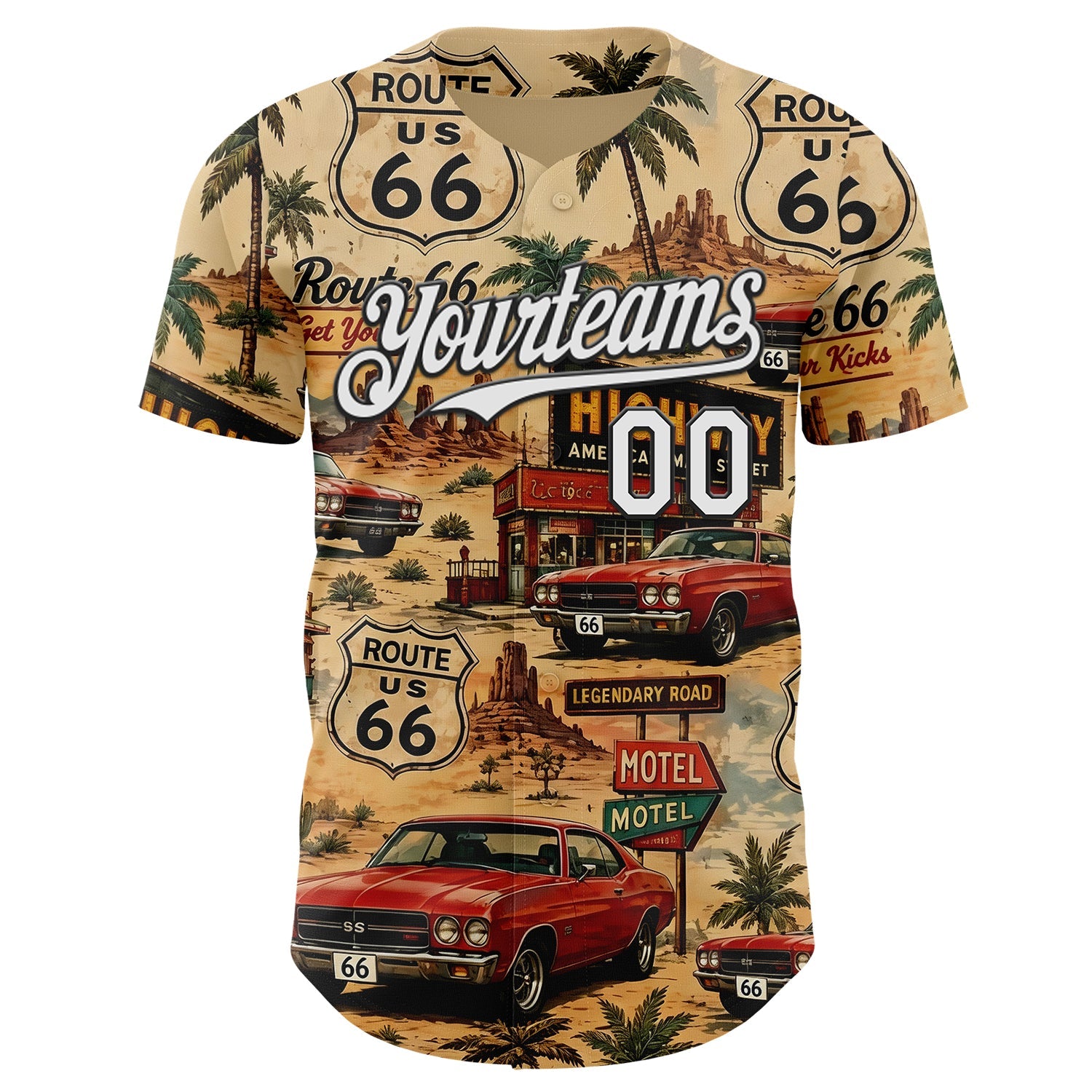 Custom Brown White-Black Route 66 Americana Road Trip Authentic Baseball Jersey view 2
