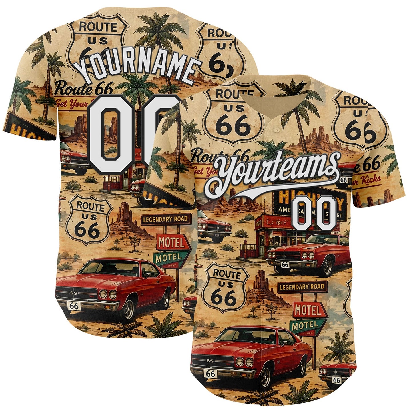 Custom Brown White-Black Route 66 Americana Road Trip Authentic Baseball Jersey - Main View