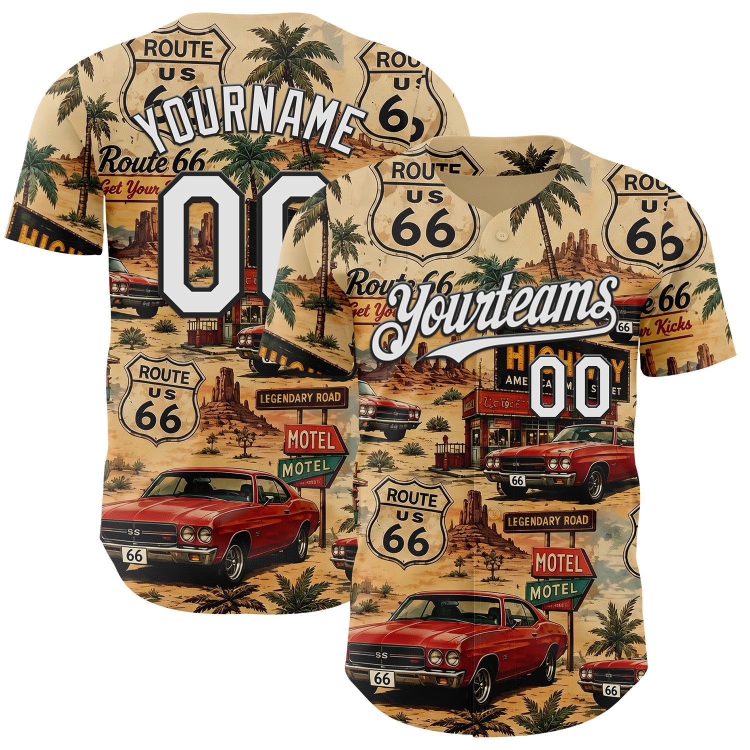 Custom Brown White-Black Route 66 Americana Road Trip Authentic Baseball Jersey - Main View