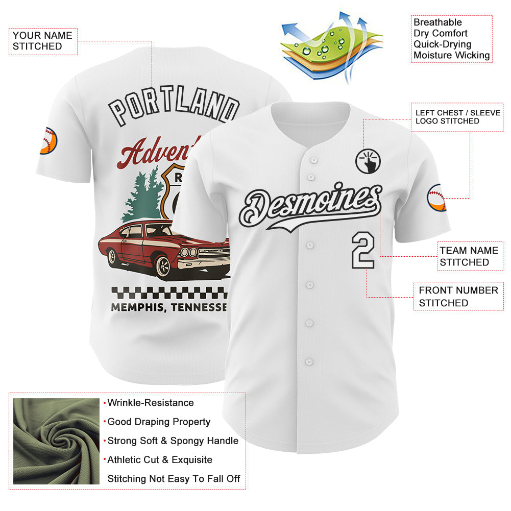 Custom White-Black Route 66 Americana Road Trip Authentic Baseball Jersey view 3