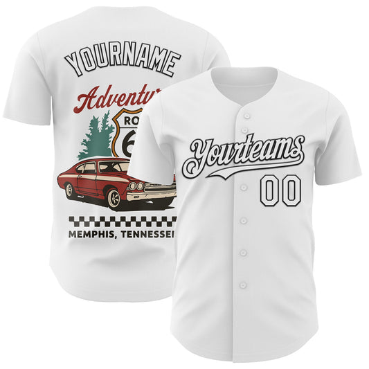 Custom White-Black Route 66 Americana Road Trip Authentic Baseball Jersey - Main View