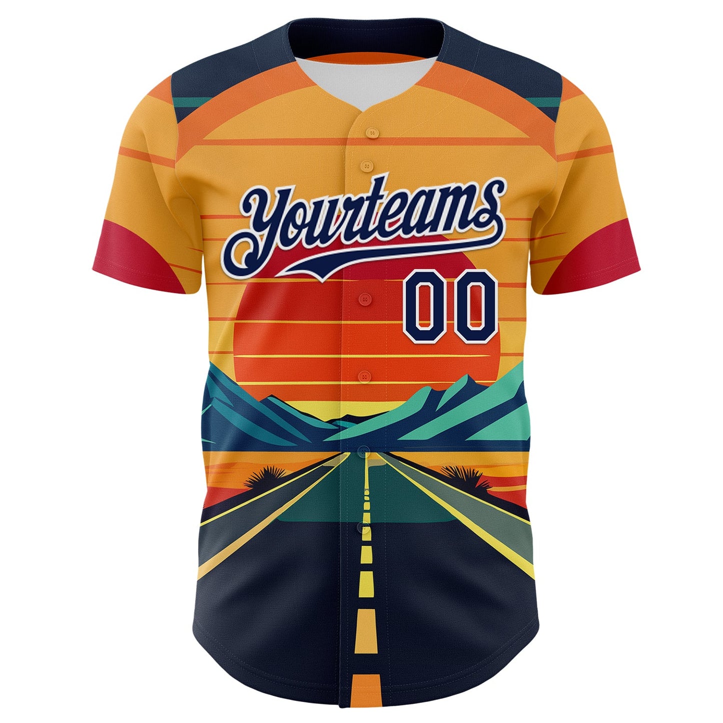 Custom Yellow Navy-White Desert Americana Road Trip Authentic Baseball Jersey view 2