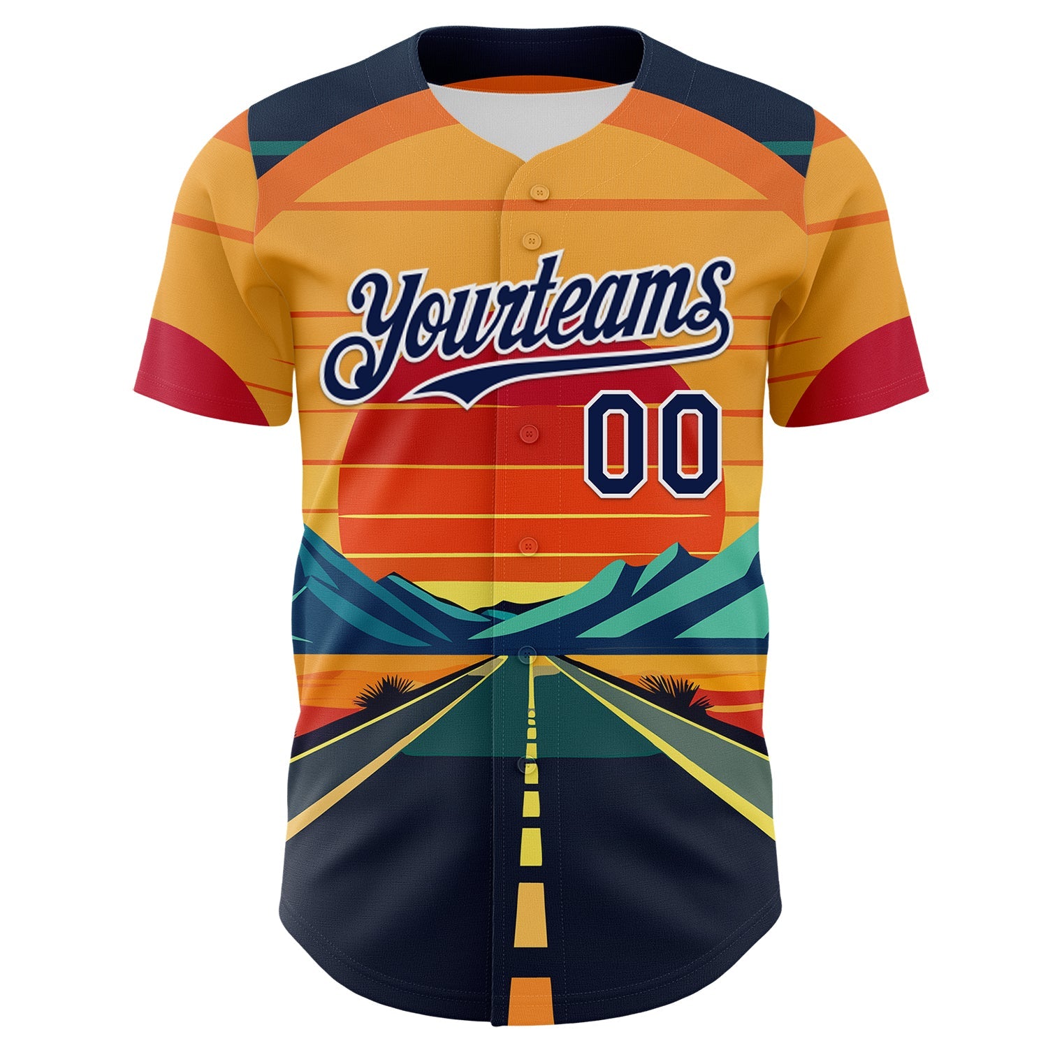 Custom Yellow Navy-White Desert Americana Road Trip Authentic Baseball Jersey view 2