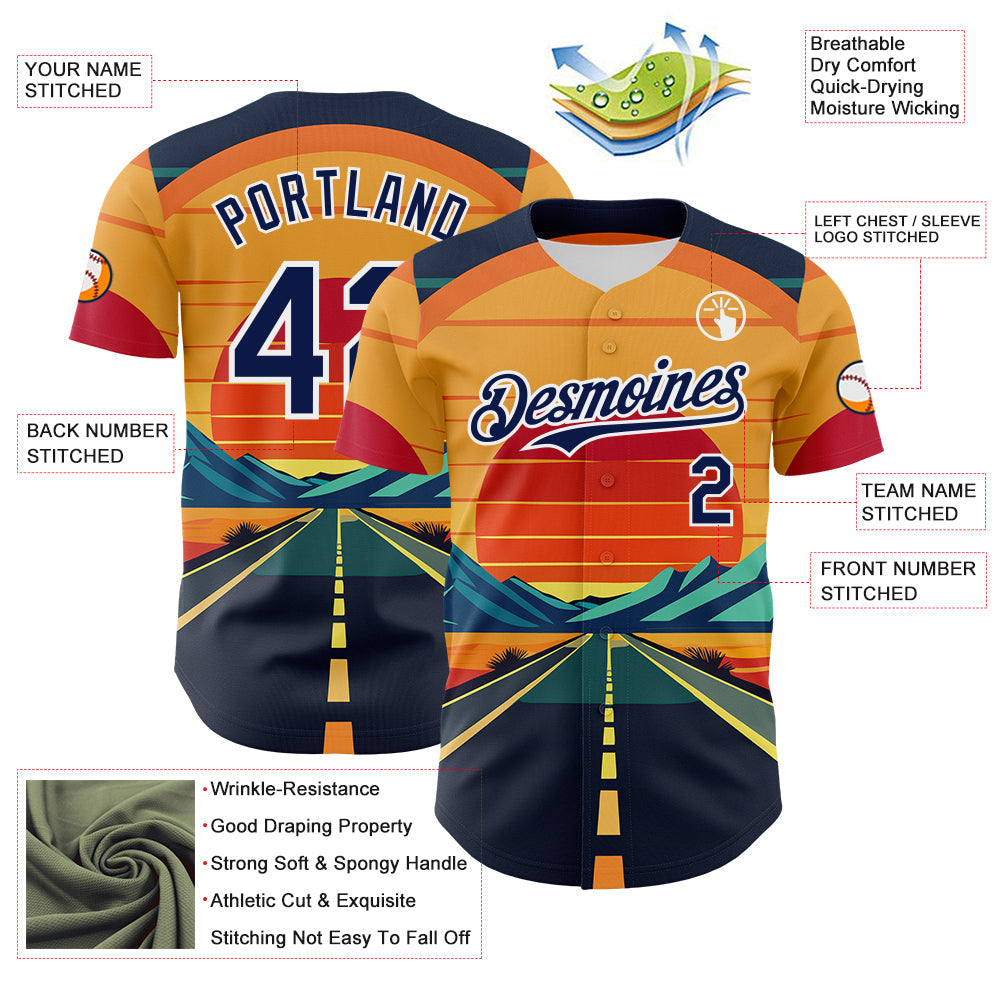 Custom Yellow Navy-White Desert Americana Road Trip Authentic Baseball Jersey view 3