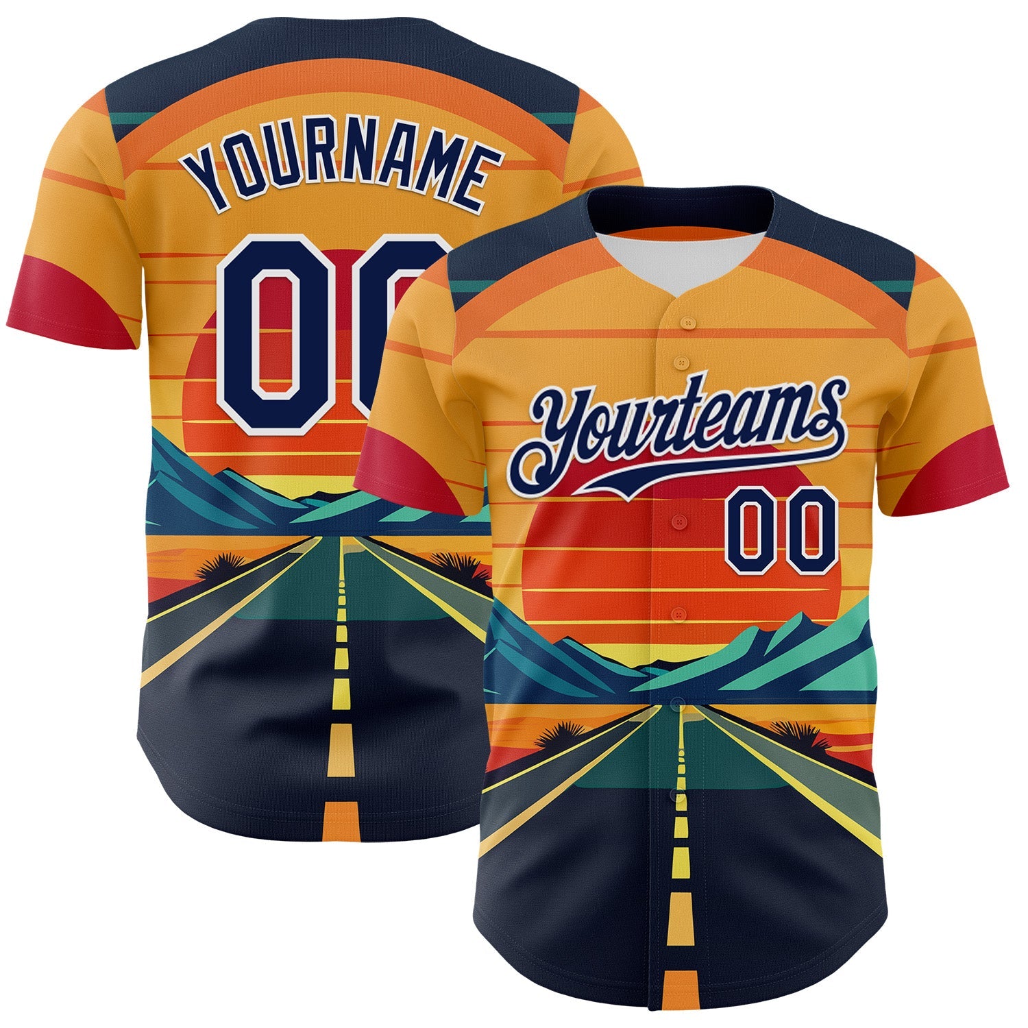 Custom Yellow Navy-White Desert Americana Road Trip Authentic Baseball Jersey - Main View