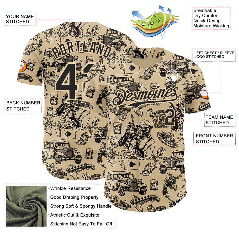 Custom City Cream-Black Route 66 Americana Road Trip Authentic Baseball Jersey view 3