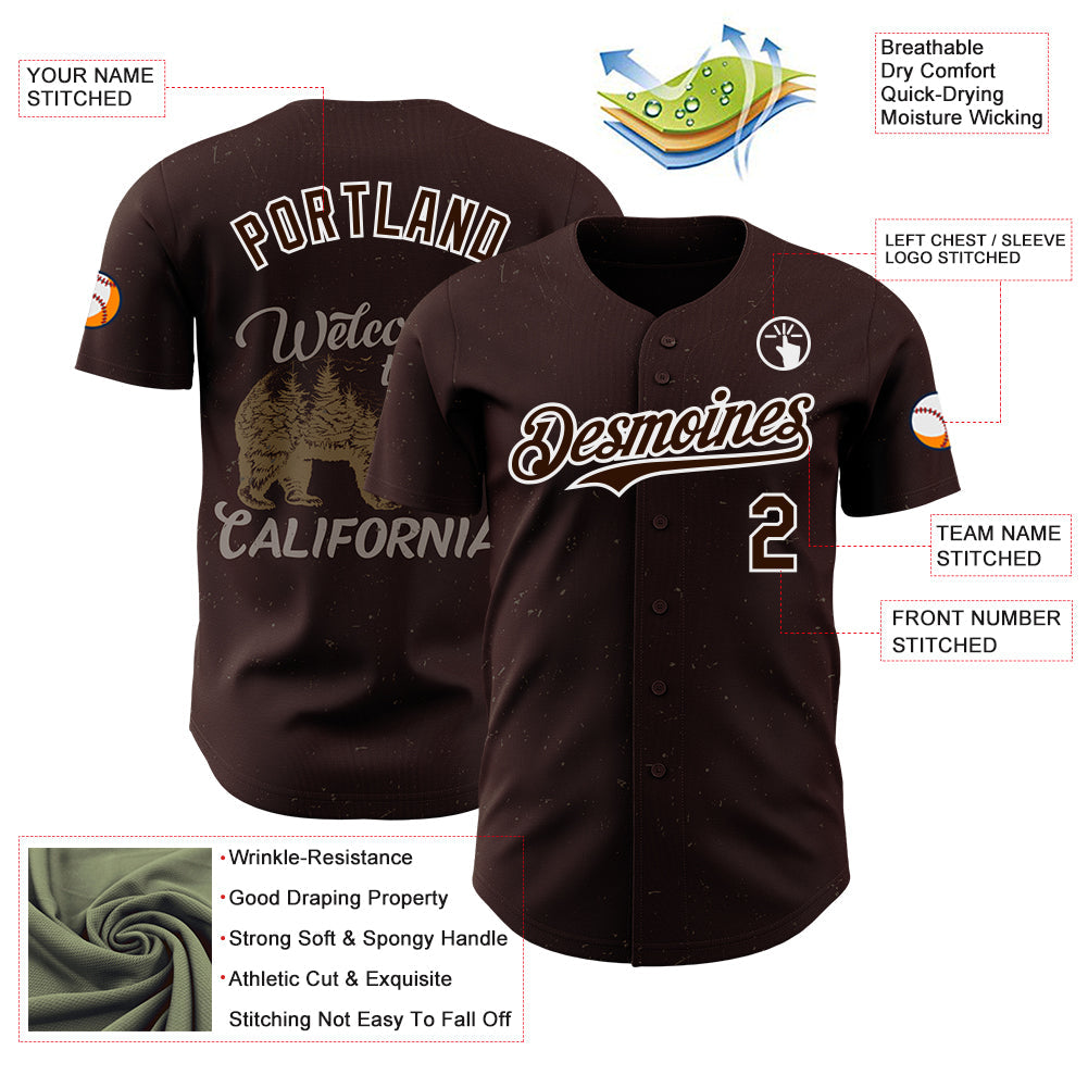 Custom Brown-White West Coast Americana Road Trip Authentic Baseball Jersey view 3