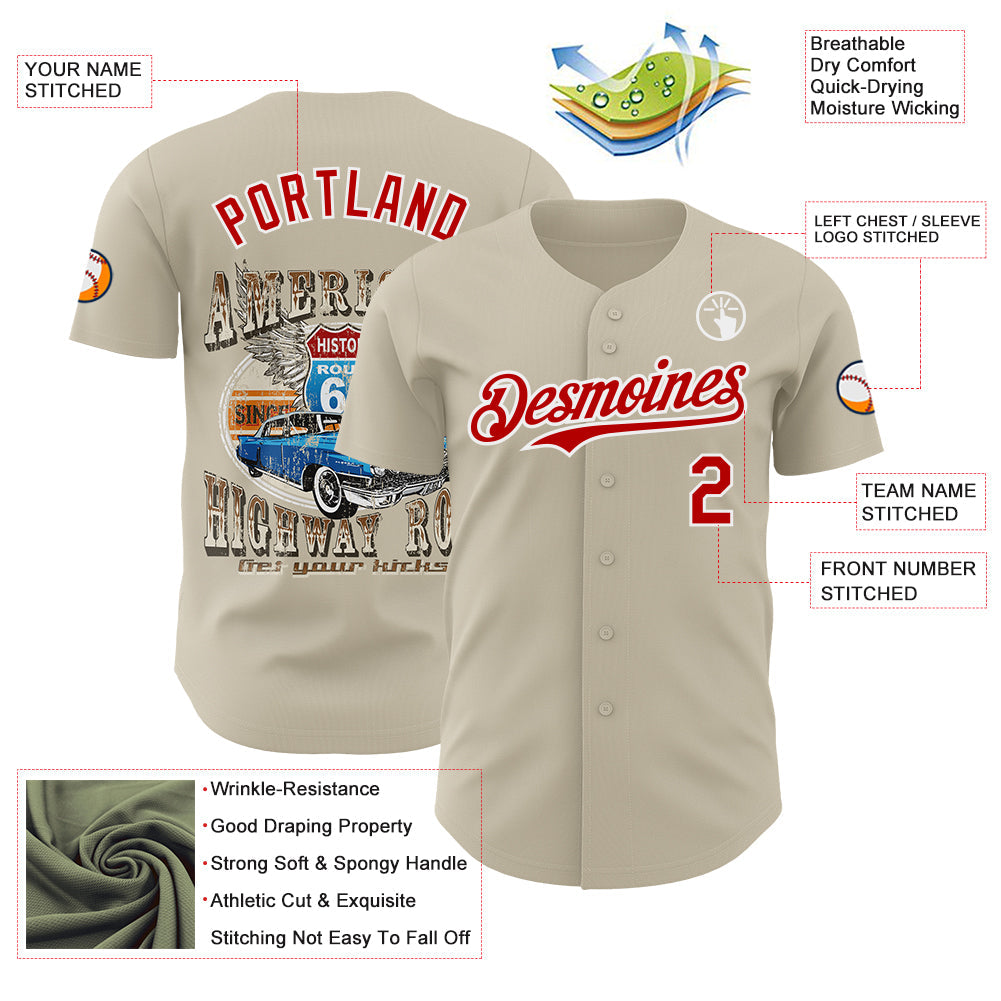 Custom Gray Red-White Route 66 Americana Road Trip Authentic Baseball Jersey view 3