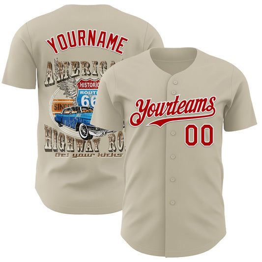 Custom Gray Red-White Route 66 Americana Road Trip Authentic Baseball Jersey - Main View