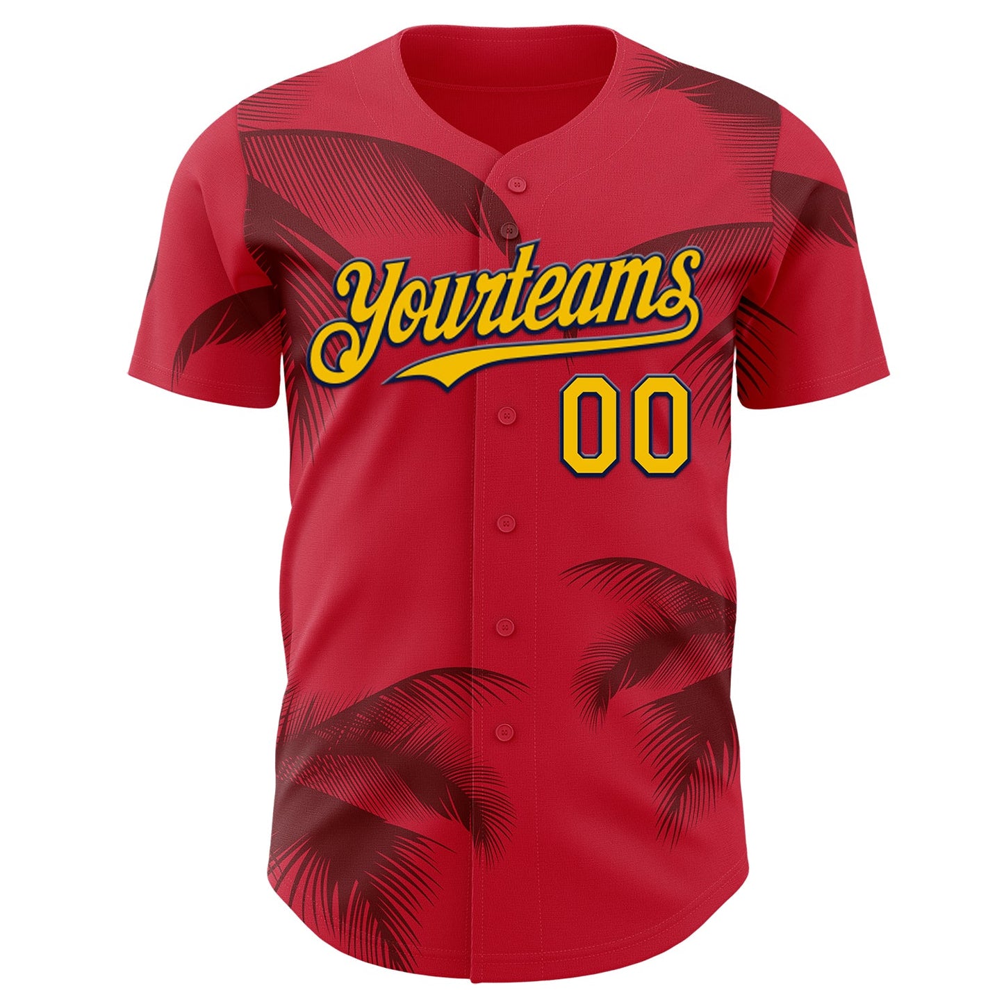 Custom Red Yellow-Black Route 66 Tropical Palm Tree Americana Road Trip Authentic Baseball Jersey view 2