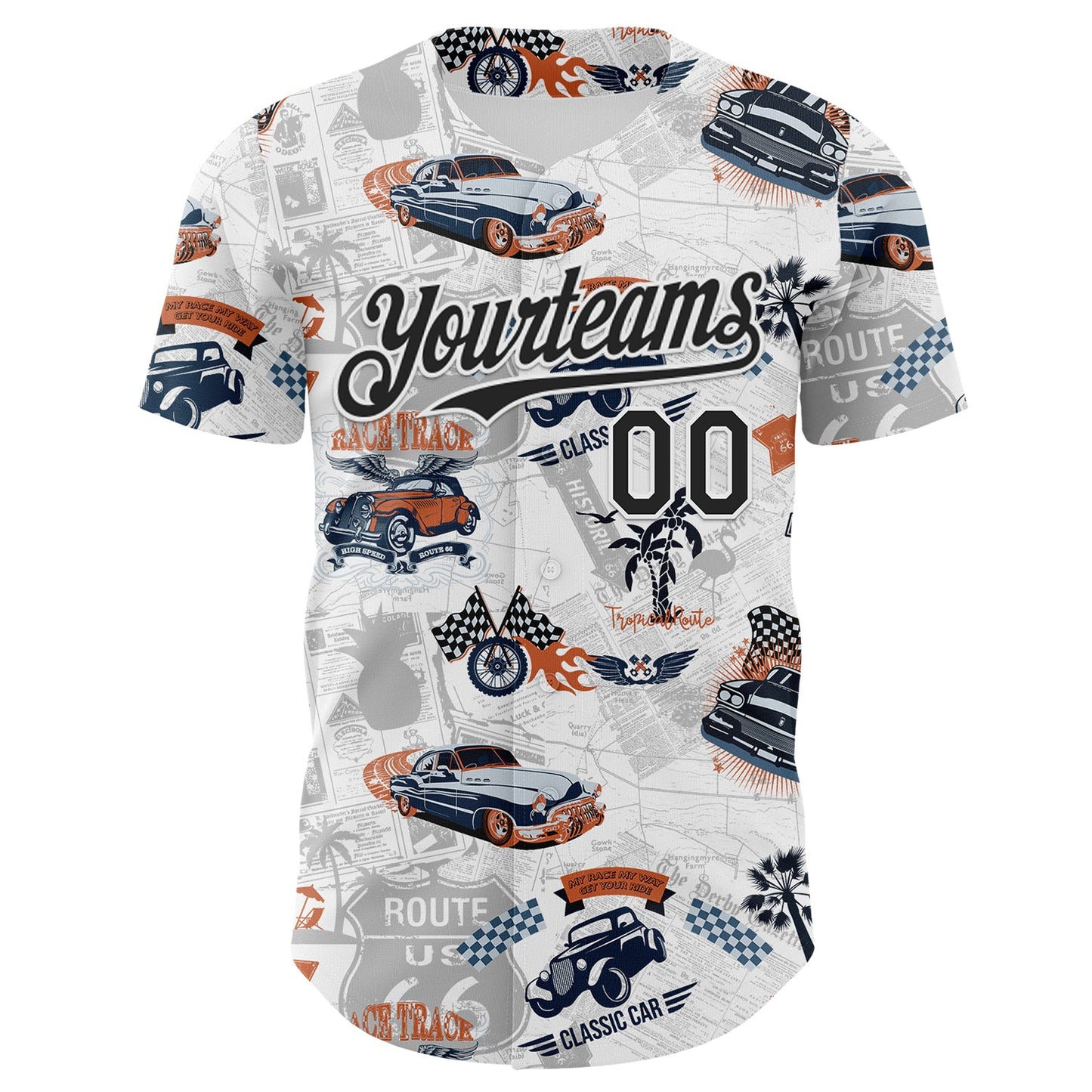 Custom White-Black Route 66 Americana Road Trip Authentic Baseball Jersey view 2