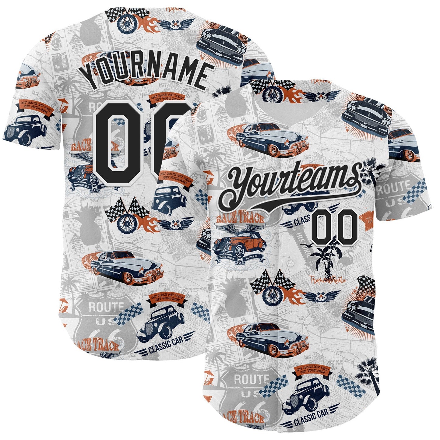 Custom White-Black Route 66 Americana Road Trip Authentic Baseball Jersey - Main View