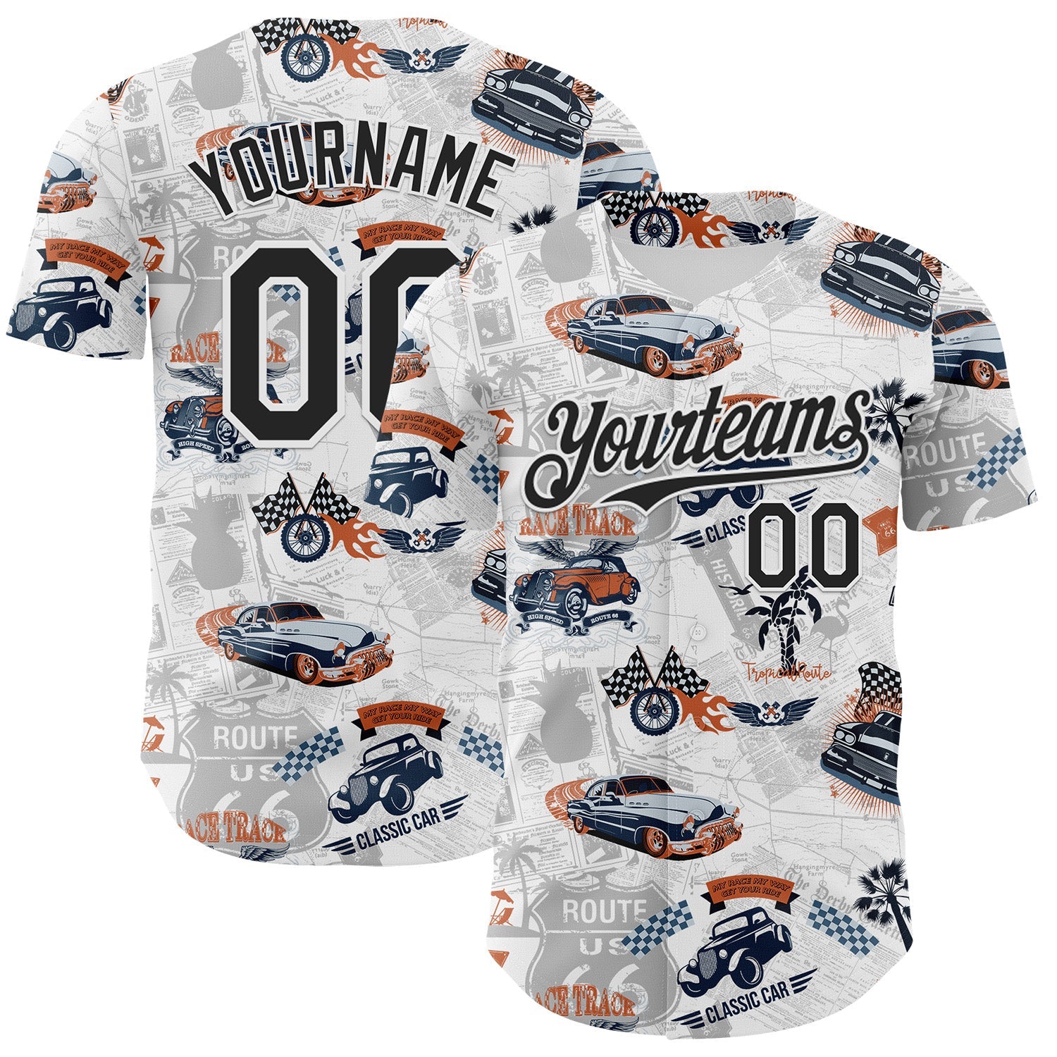 Custom White-Black Route 66 Americana Road Trip Authentic Baseball Jersey - Main View