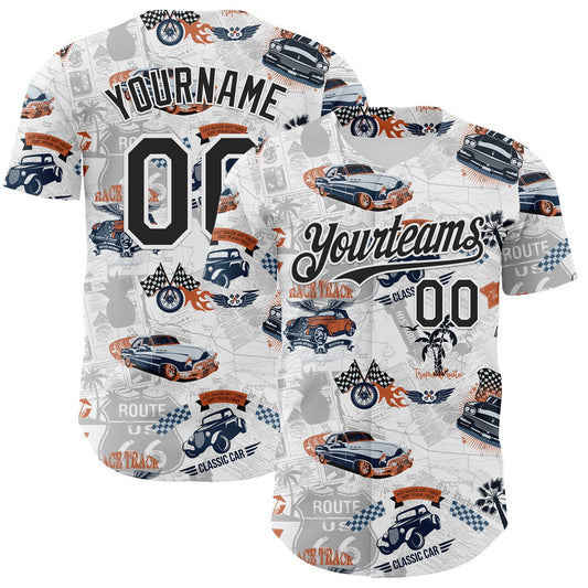 Custom White-Black Route 66 Americana Road Trip Authentic Baseball Jersey - Main View