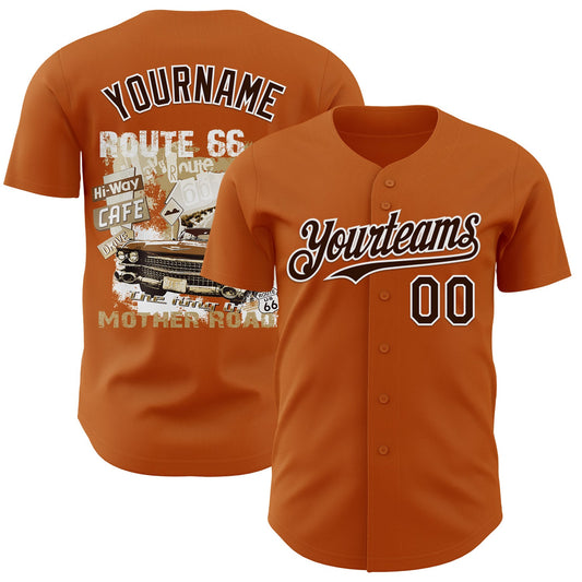 Custom Texas Orange Brown-White Route 66 Americana Road Trip Authentic Baseball Jersey - Main View