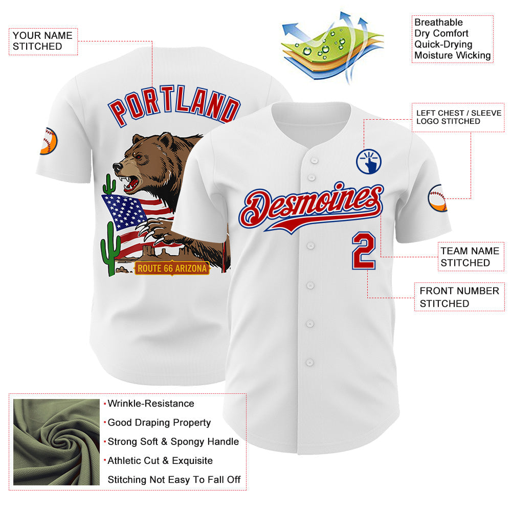 Custom White Red-Royal Route 66 Americana Road Trip Authentic Baseball Jersey view 3