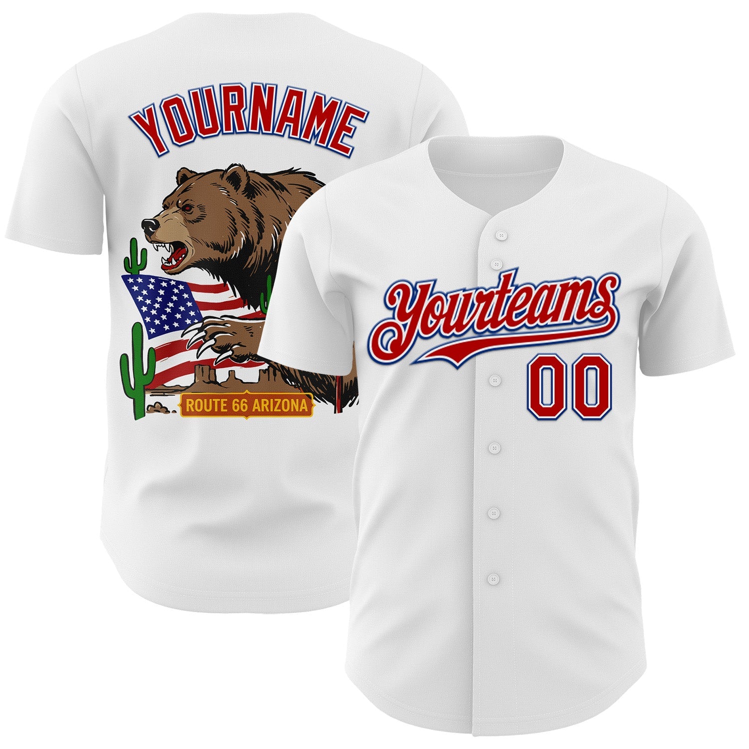 Custom White Red-Royal Route 66 Americana Road Trip Authentic Baseball Jersey - Main View