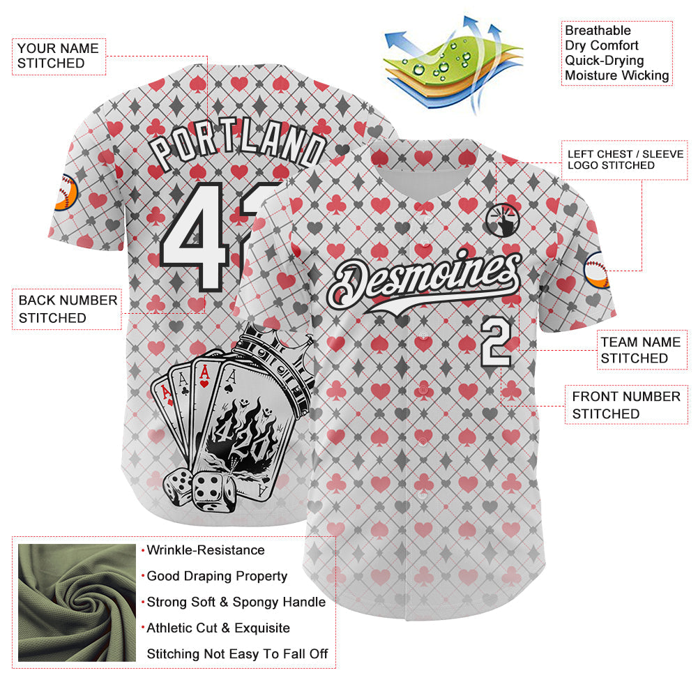 Custom White-Black Las Vegas Poker Club Authentic Baseball Jersey view 3