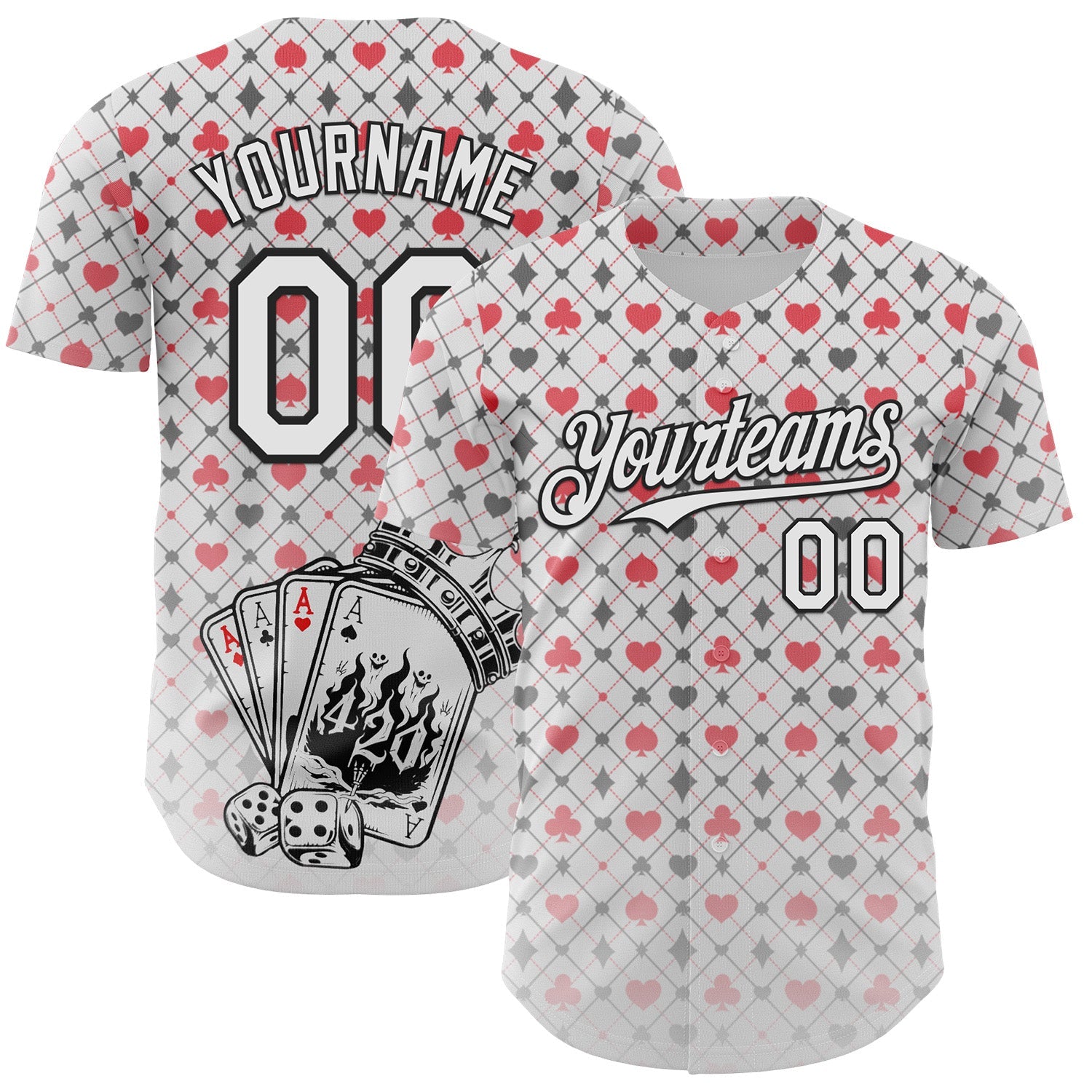 Custom White-Black Las Vegas Poker Club Authentic Baseball Jersey - Main View