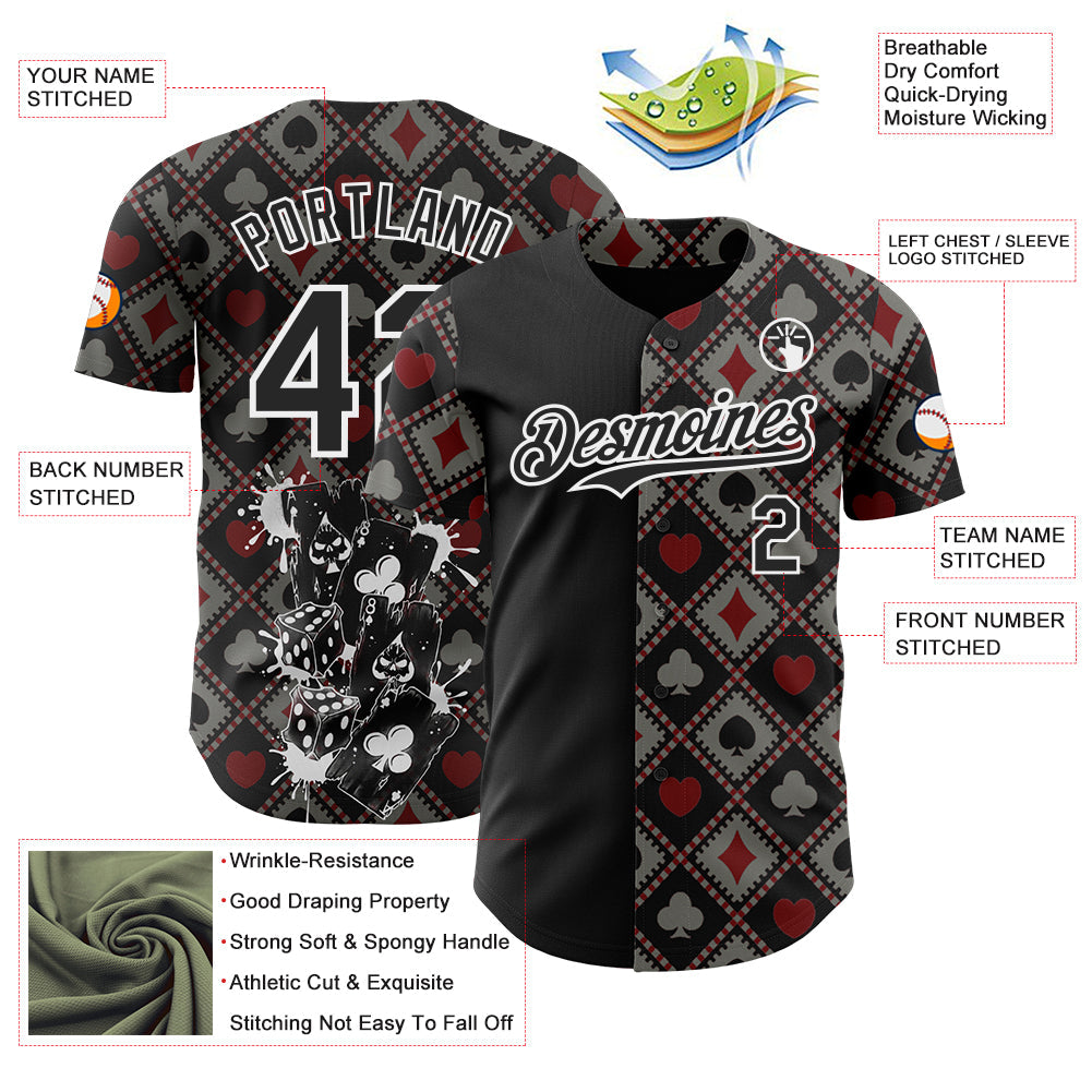 Custom Black-White Las Vegas Poker Club Authentic Baseball Jersey view 3