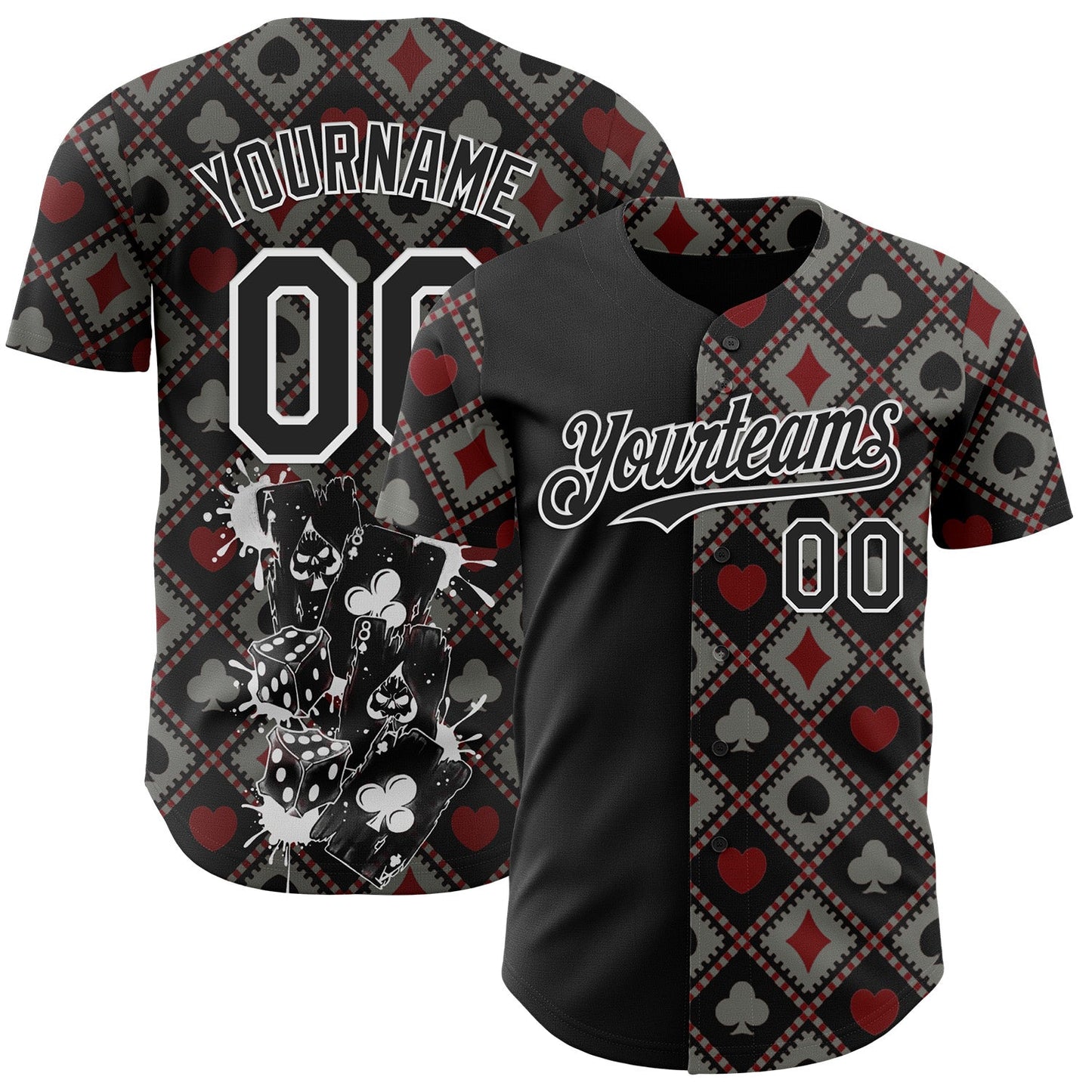 Custom Black-White Las Vegas Poker Club Authentic Baseball Jersey - Main View