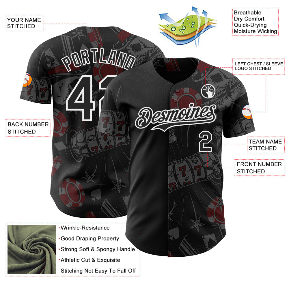 Custom Black-White Las Vegas Poker Club Authentic Baseball Jersey view 3