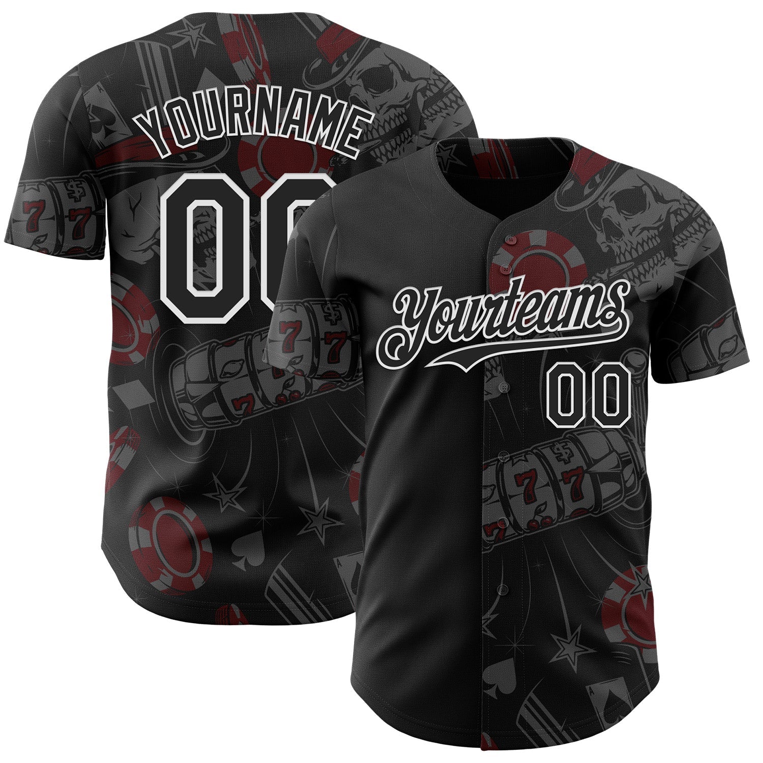 Custom Black-White Las Vegas Poker Club Authentic Baseball Jersey - Main View