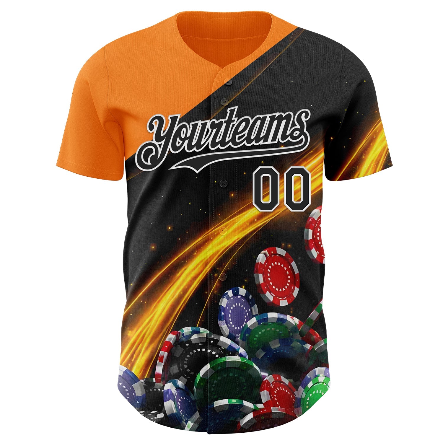 Custom Black Bay Orange-White Las Vegas Poker Club Authentic Baseball Jersey view 2