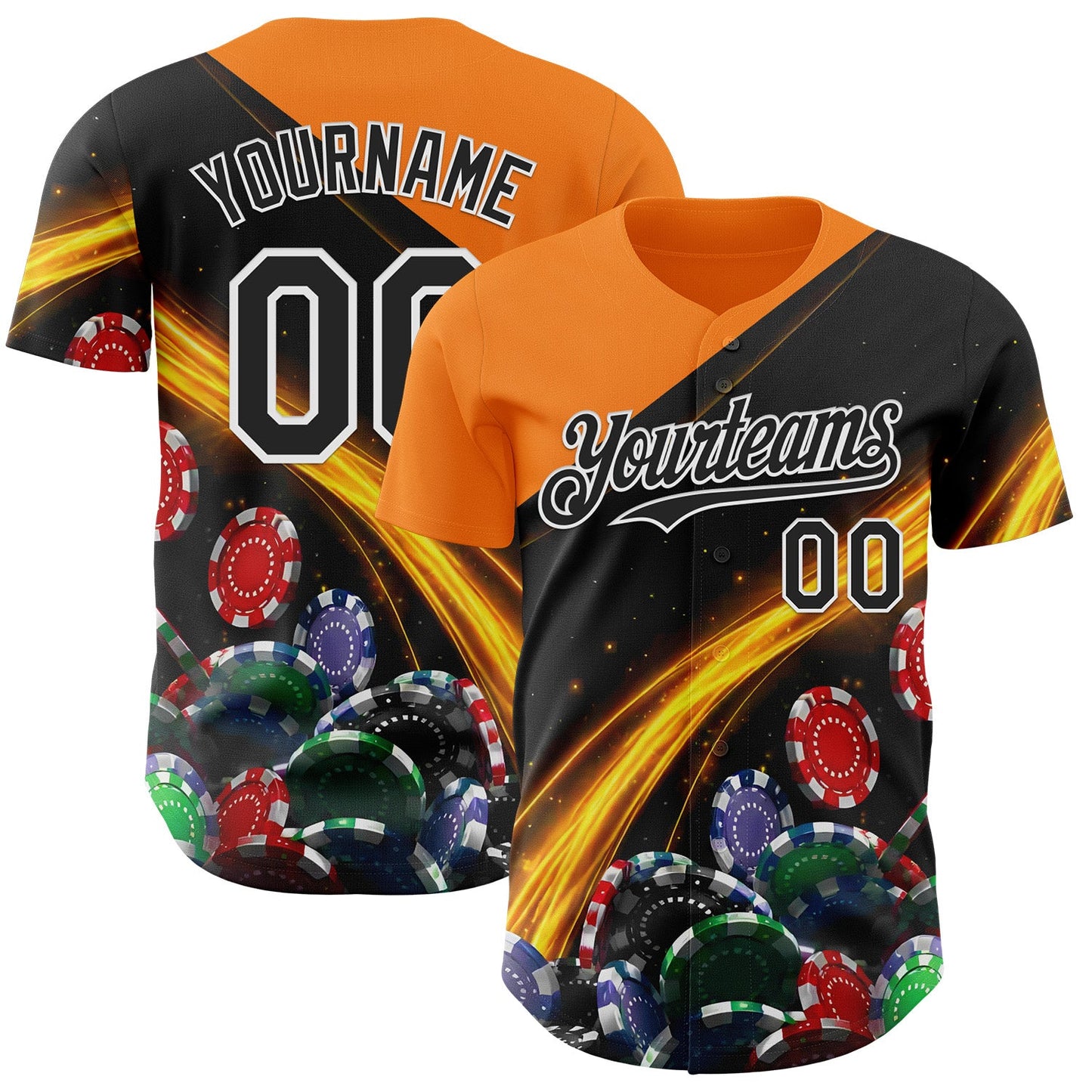 Custom Black Bay Orange-White Las Vegas Poker Club Authentic Baseball Jersey - Main View