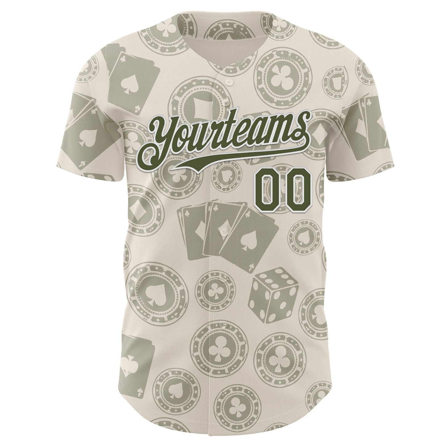 Custom Cream Olive-White Las Vegas Poker Club Authentic Baseball Jersey view 2