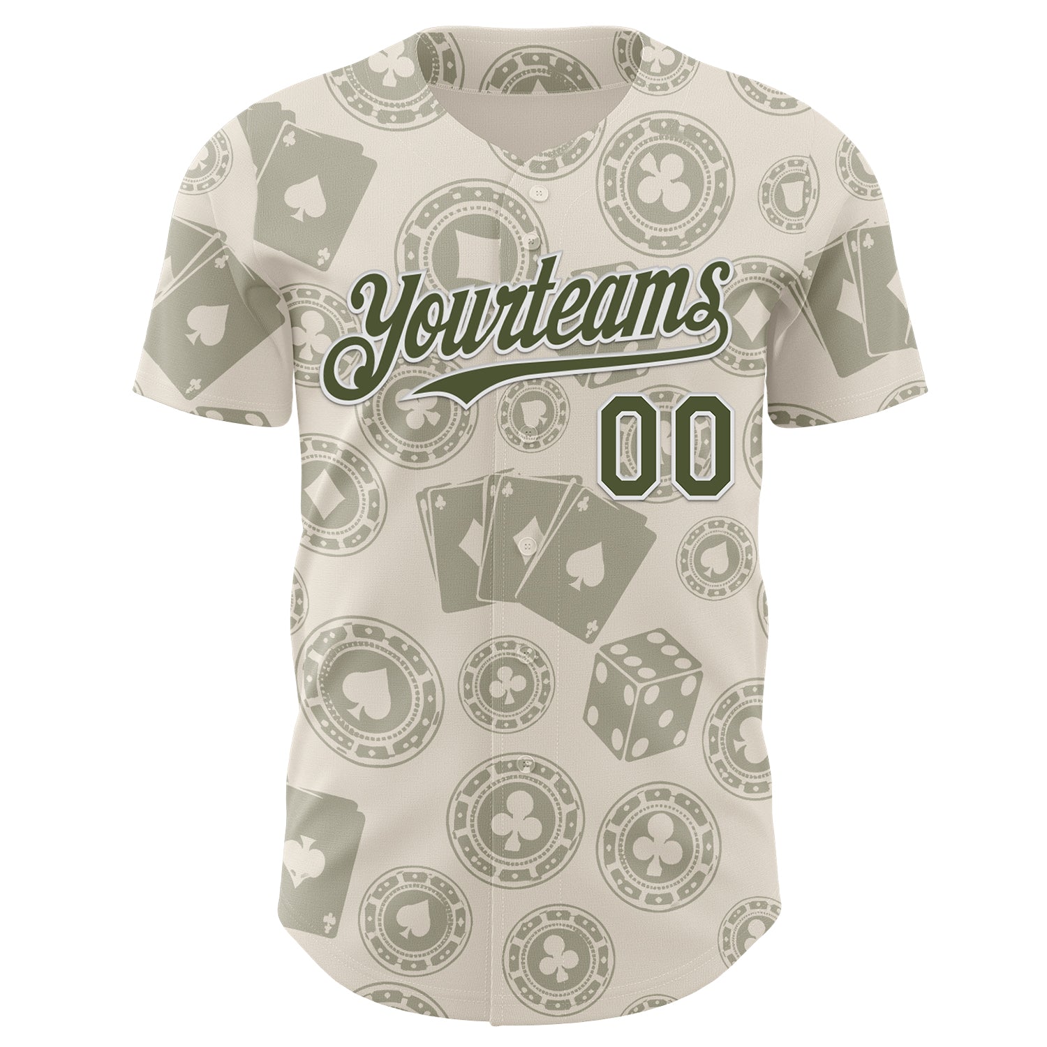 Custom Cream Olive-White Las Vegas Poker Club Authentic Baseball Jersey view 2
