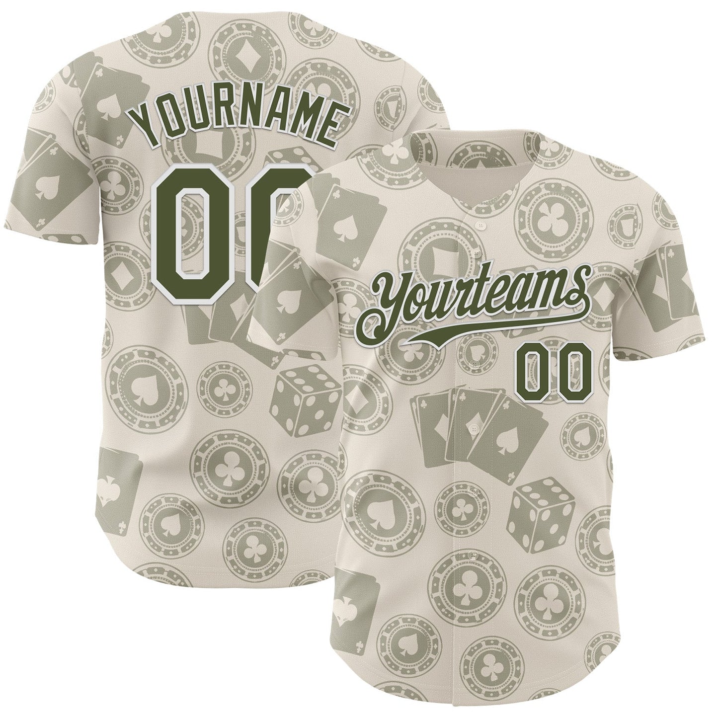 Custom Cream Olive-White Las Vegas Poker Club Authentic Baseball Jersey - Main View