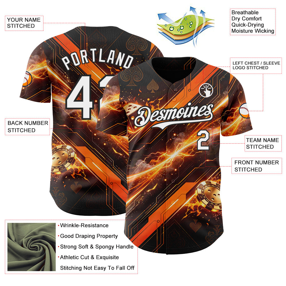 Custom Black White-Orange Las Vegas Poker Club Authentic Baseball Jersey view 3