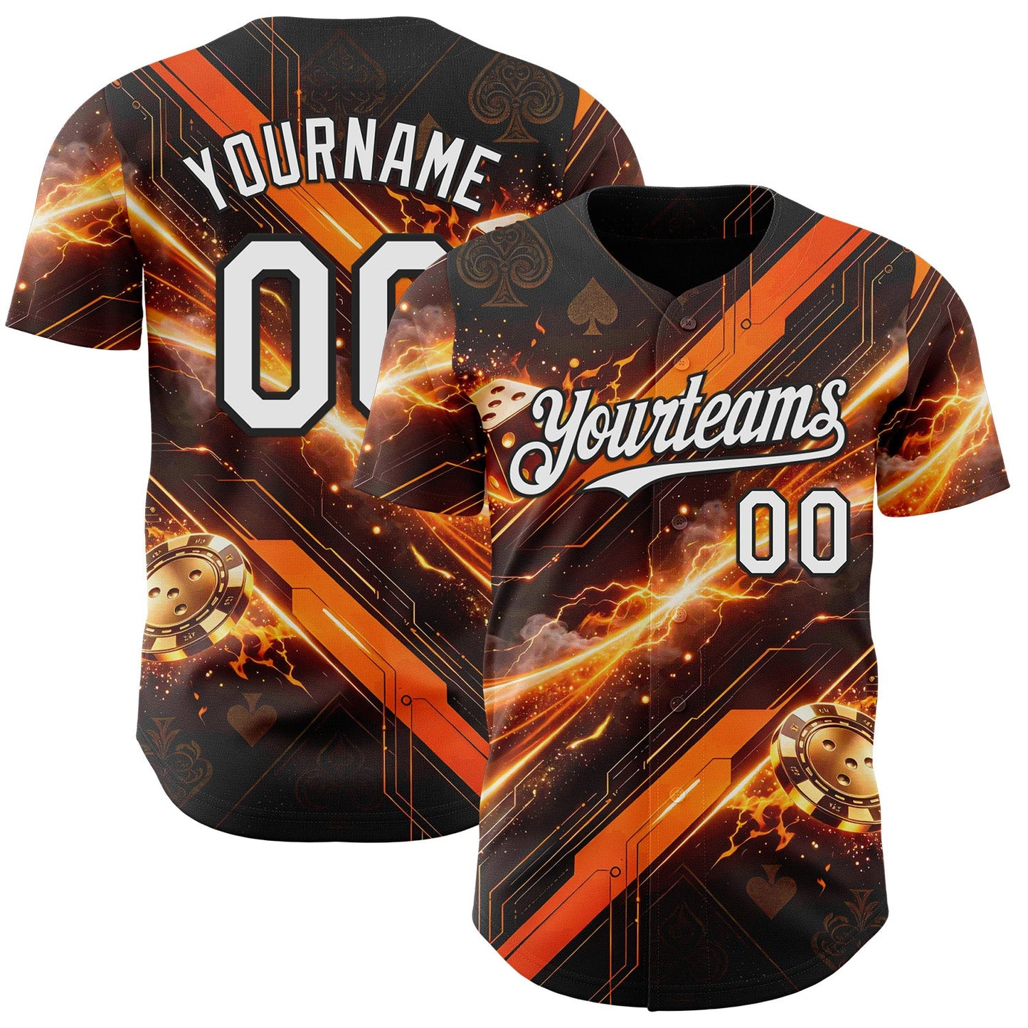 Custom Black White-Orange Las Vegas Poker Club Authentic Baseball Jersey - Main View