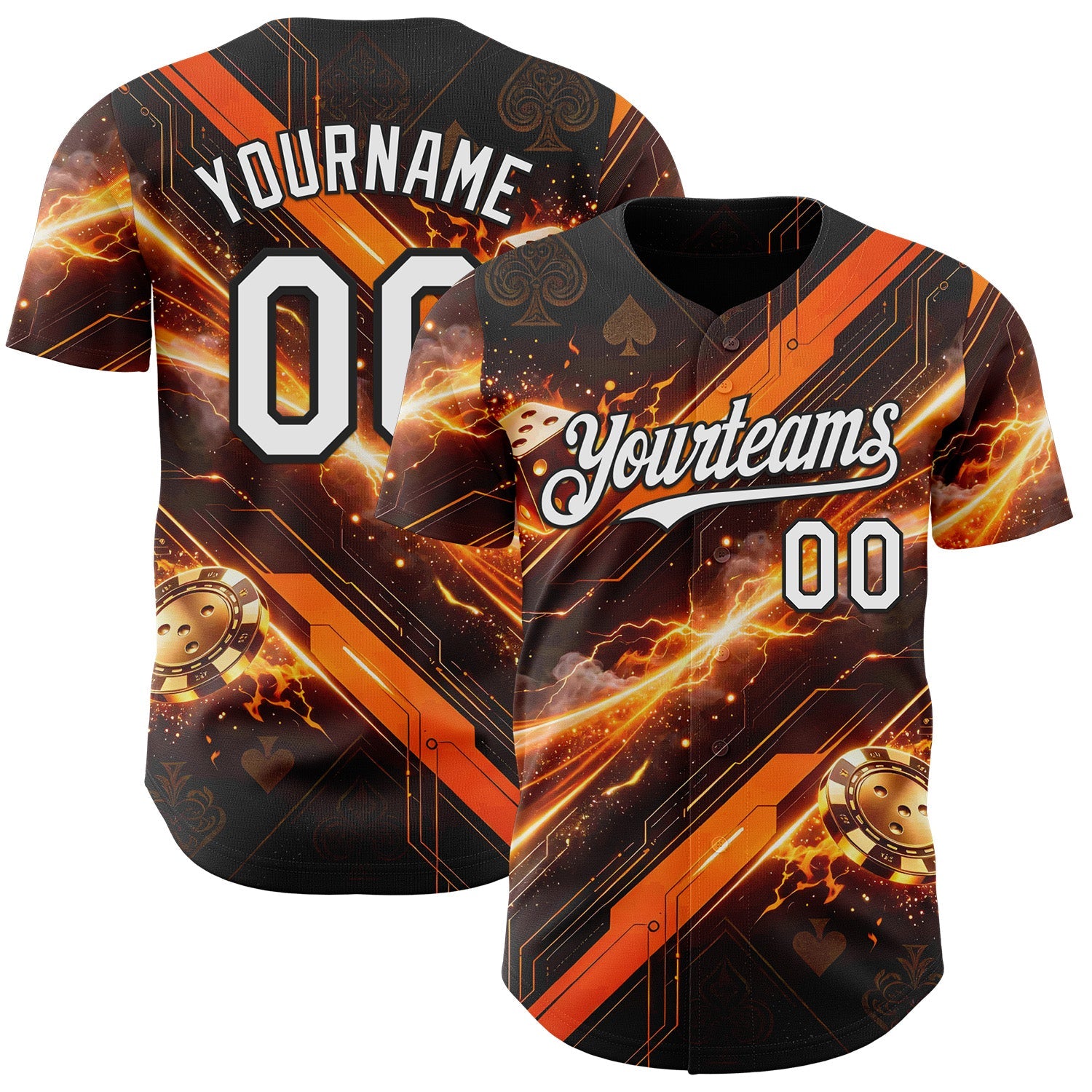Custom Black White-Orange Las Vegas Poker Club Authentic Baseball Jersey - Main View