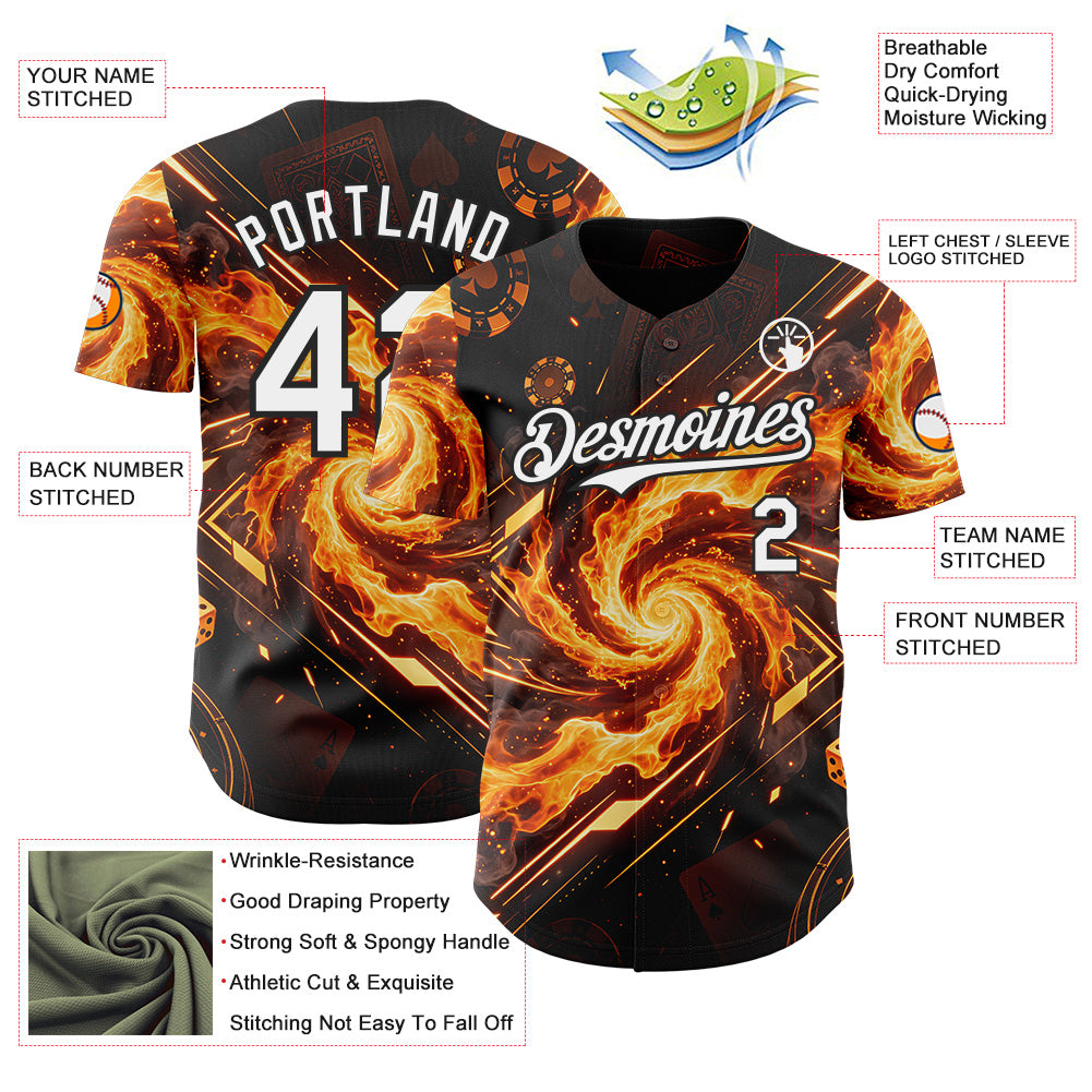 Custom Black White-Orange Las Vegas Poker Club Authentic Baseball Jersey view 3