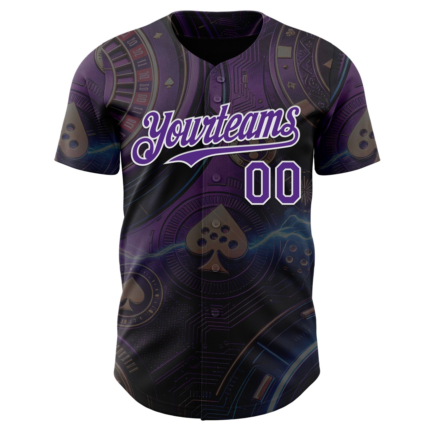 Custom Black Purple-White Las Vegas Poker Club Authentic Baseball Jersey view 2