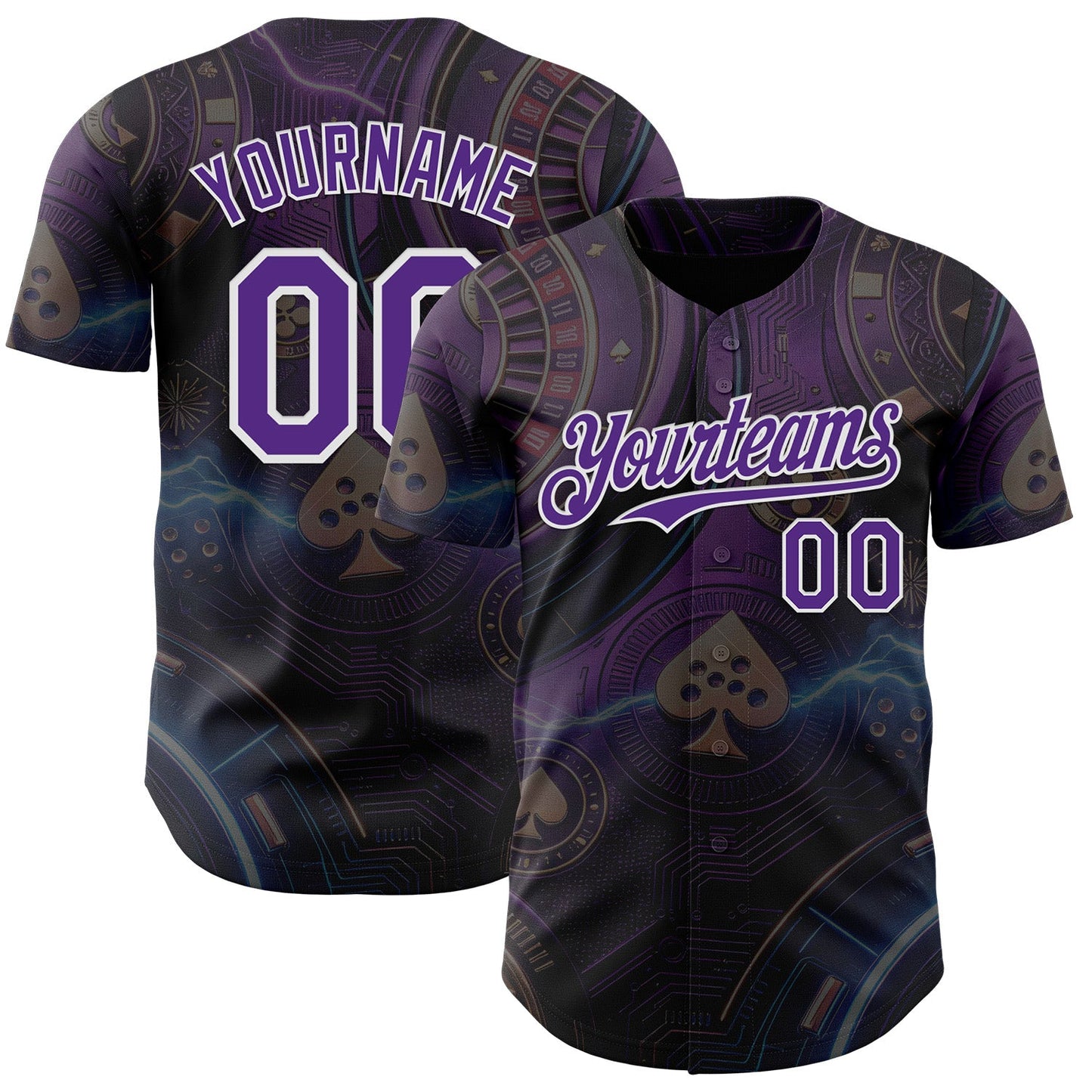 Custom Black Purple-White Las Vegas Poker Club Authentic Baseball Jersey - Main View