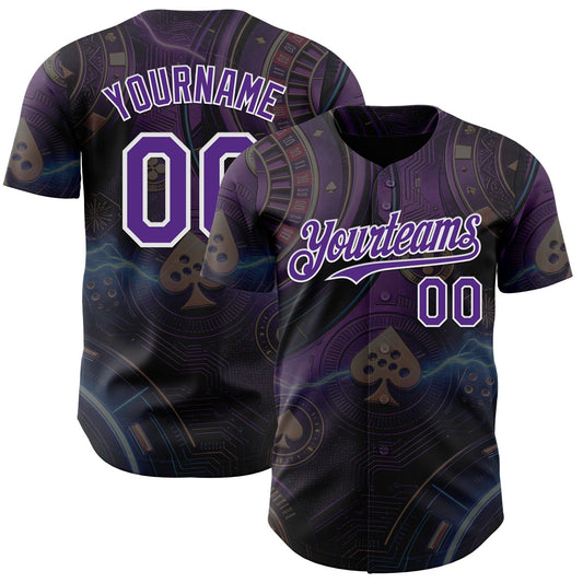 Custom Black Purple-White Las Vegas Poker Club Authentic Baseball Jersey - Main View