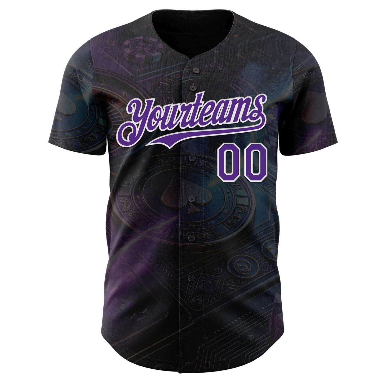 Custom Black Purple-White Las Vegas Poker Club Authentic Baseball Jersey view 2