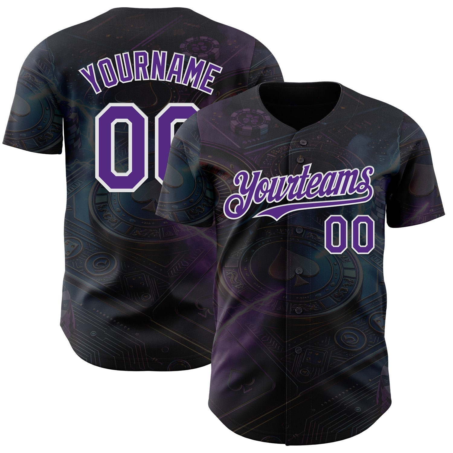 Custom Black Purple-White Las Vegas Poker Club Authentic Baseball Jersey - Main View